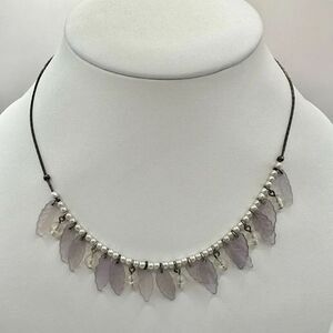 Silver tone  and purple leaf bib necklace